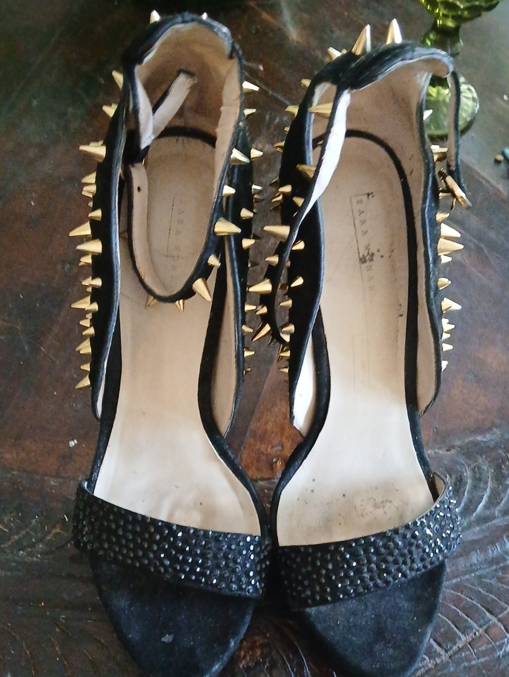 Zara Black Heeled Sandals with Gold Spikes